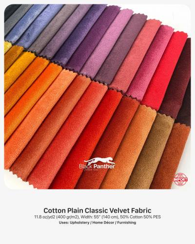 Imported Cotton Plain Classic Velvet Fabric 400 GSM | 55” Width | Upholstery & Home Décor in Surat